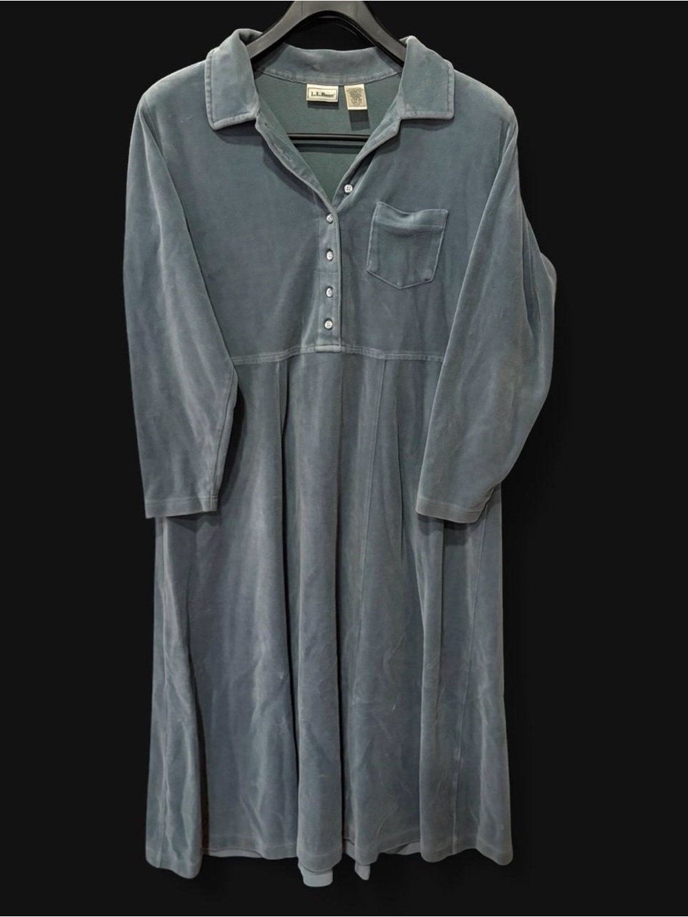 Vintage L.L. Bean Slate Blue Long Sleeve Velour Dress Size 16